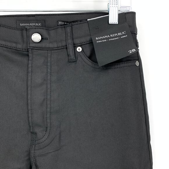 Banana Republic Women's Size 28 High Rise Straight Leg Ankle Jeans Black Coated - Picture 3 of 7